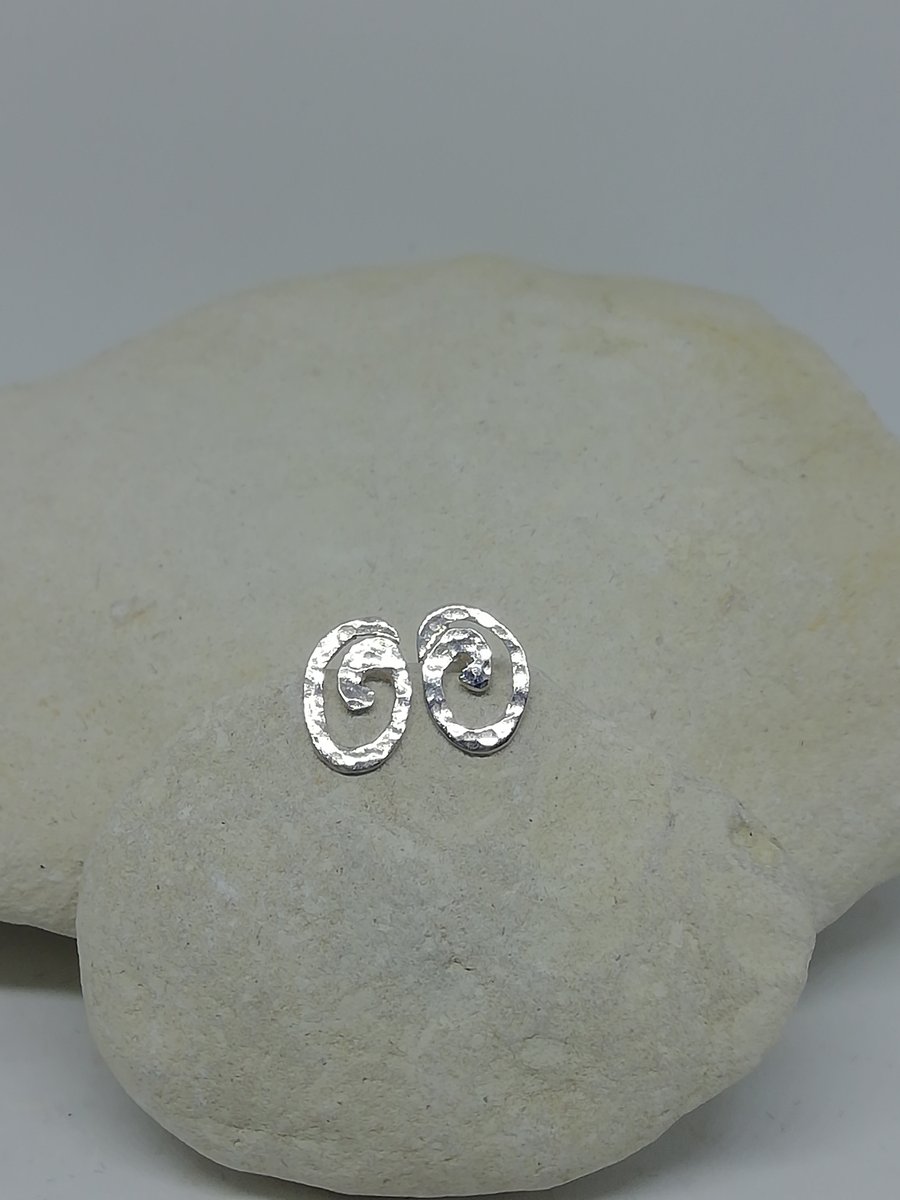 Hammered Swirls Silver Studs