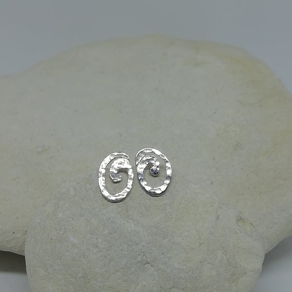 Hammered Swirls Silver Studs