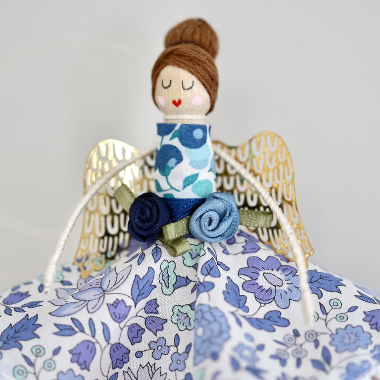 Liberty London 'D'Anjo' Fabric Handmade Peg Doll (Brown hair)