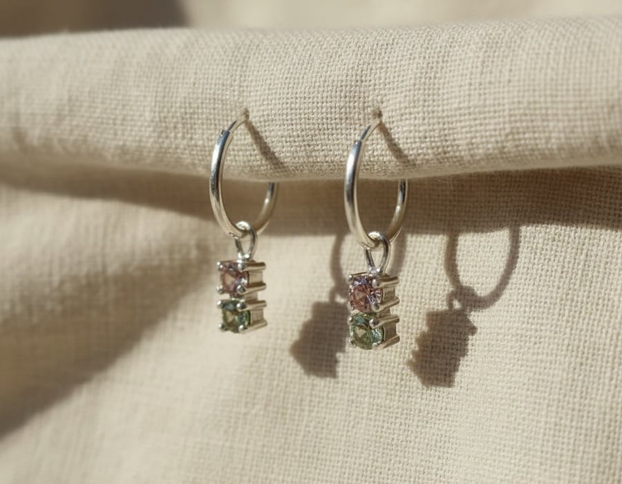 Handmade Silver Hoops with Pink & Green Gemstones – Wicked-Inspired
