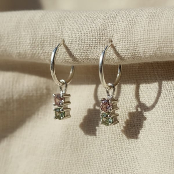 Handmade Silver Hoops with Pink & Green Gemstones – Wicked-Inspired