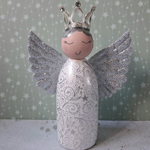 Silver Angel peg doll