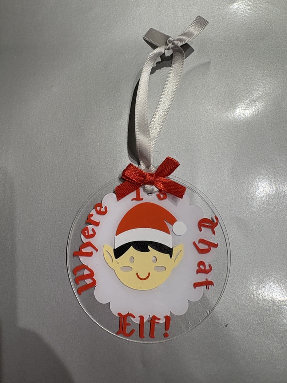 “Where Is That Elf?!” Acrylic Christmas Ornament – Cute Elf Decoration