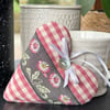 WILD DAISY HEART - fabric heart decoration - with lavender, pink gingham