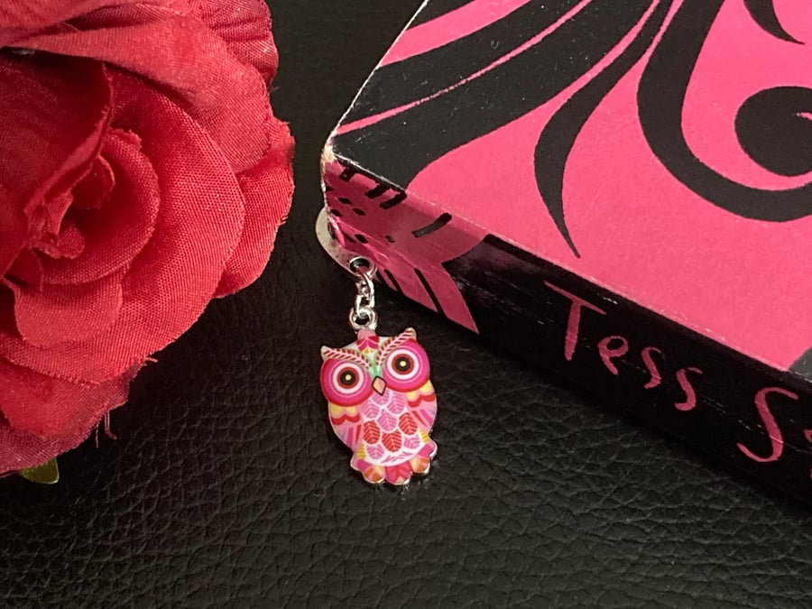 Pink Enamel Owl Bookmark, Book Lover Gift