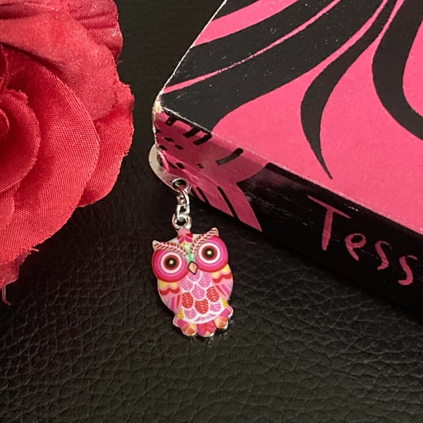 Pink Enamel Owl Bookmark, Book Lover Gift