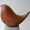 Raku carved bird (D) Orange