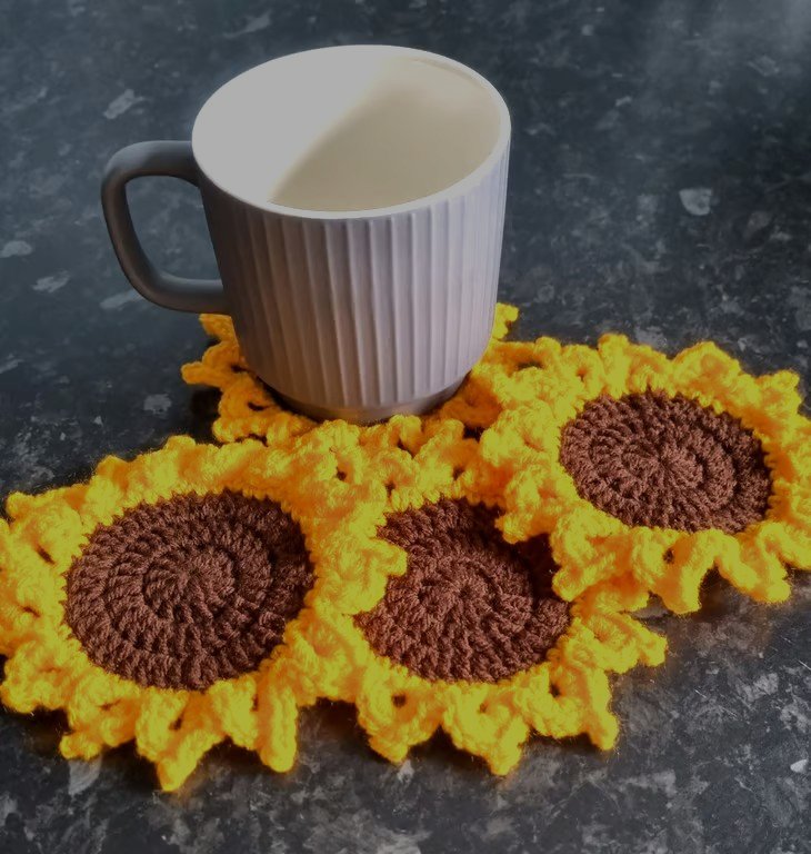 Sunflowers crochet coasters, indoors, outdoors, stocking fillers,  gift sets
