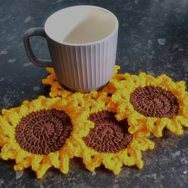 Sunflowers crochet coasters, indoors, outdoors, stocking fillers,  gift sets