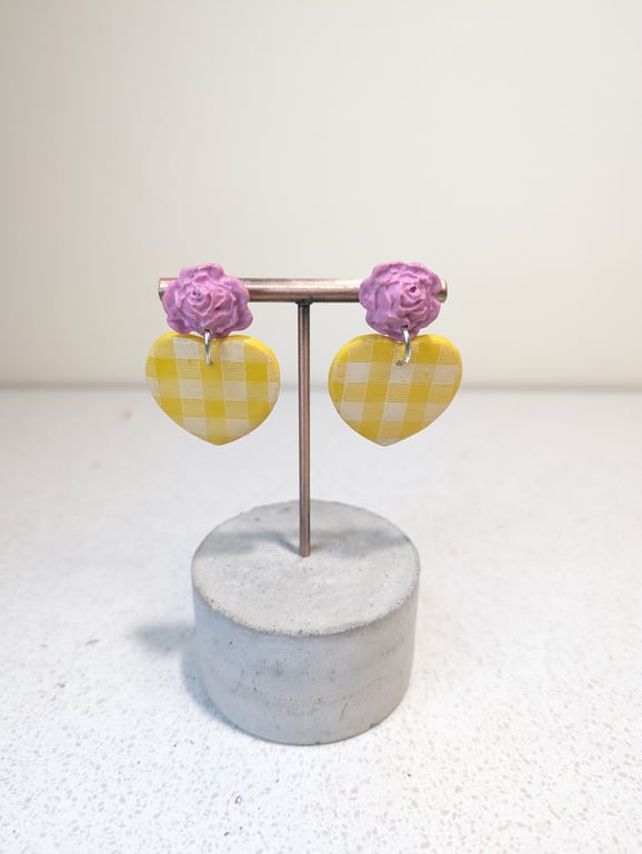 yellow heart flower polymer clay stud prototype 