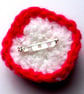 Dark Pink and White Crocheted Flower Brooch - Image 2