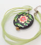 Seconds Sunday - Pendant with Black Glass Bead with Flower Pattern and a Crystal - Image 5
