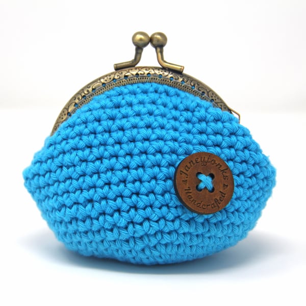 Turquoise Crochet Purse, 100% Cotton, Range of colours