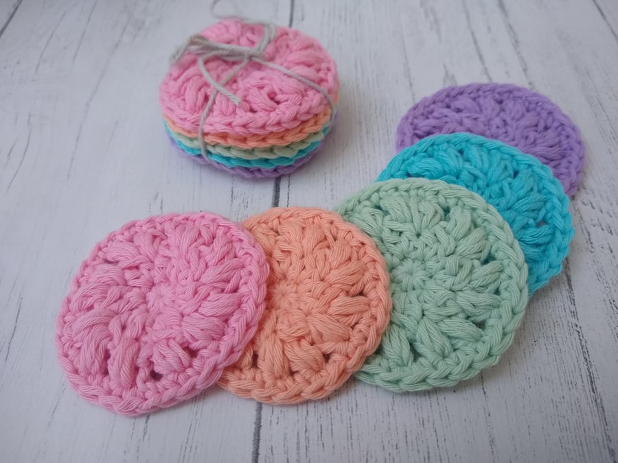 5 pack Pastel rainbow cotton face wipes, Make remover pads, reusable scrubbies