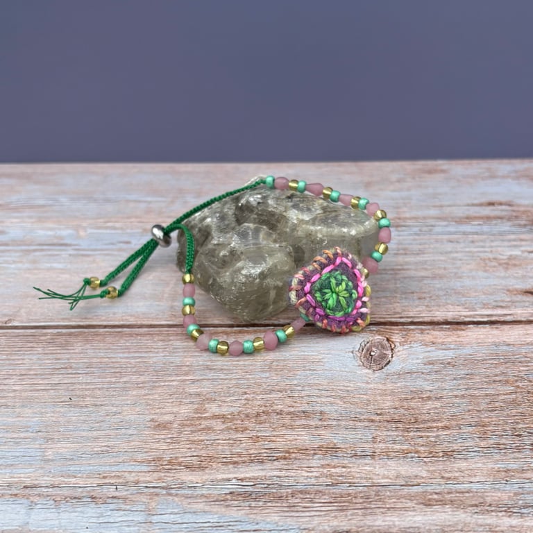 Bead and Felted Charm BoHo style Bracelet - Purple Heart