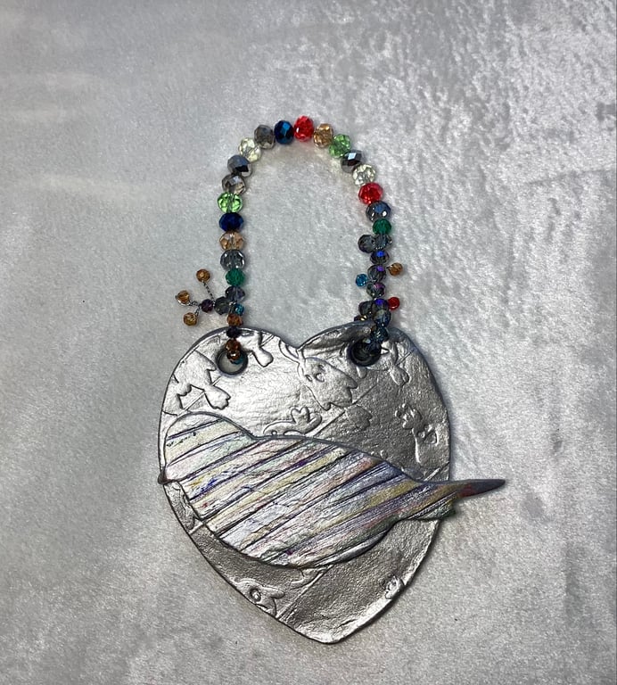 Heart and bird hanging decoration
