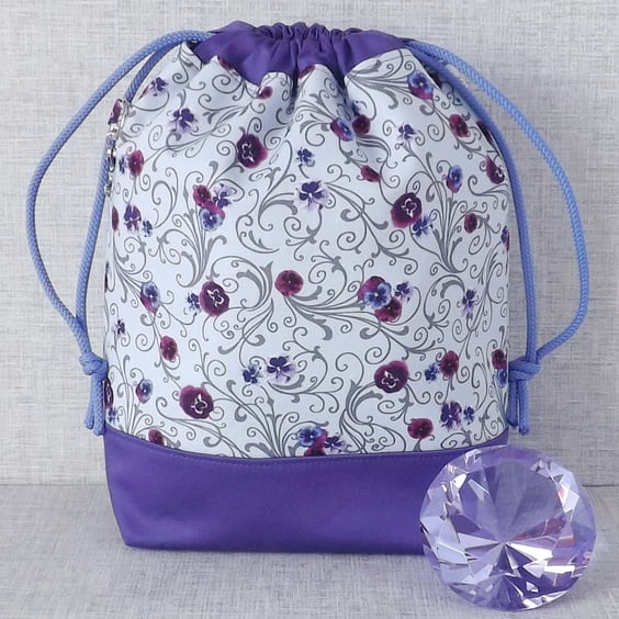 Project bag, drawstring bag, floral