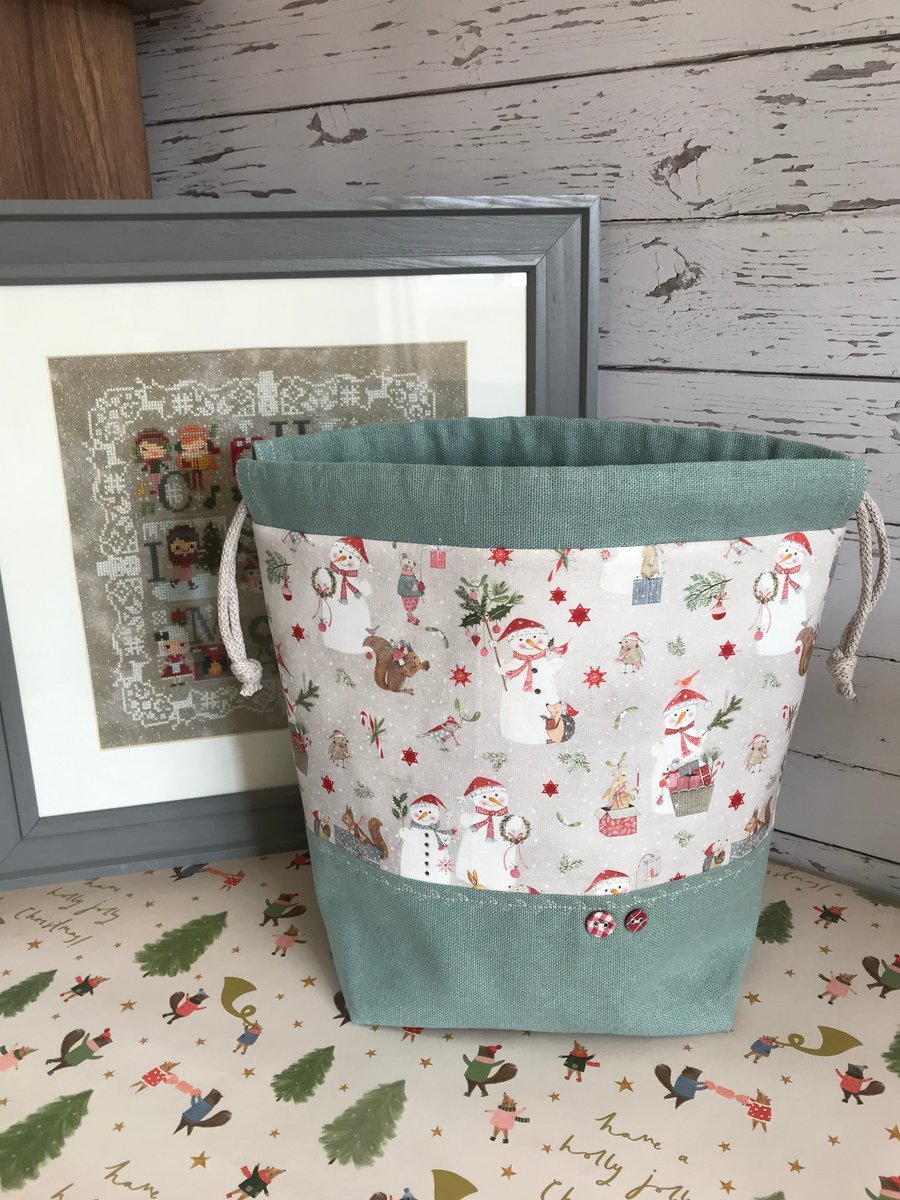 Festive drawstring project bag