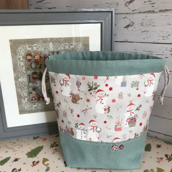 Festive drawstring project bag