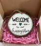 Hand Painted Wooden Welcome Sign - Rustic Wood Slice Hanging Plaque - 