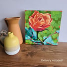 Hand painted orange rose acrylic painting in impressionist style