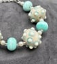 mint green and cream bumpy lampwork glass beaded necklace - Image 4