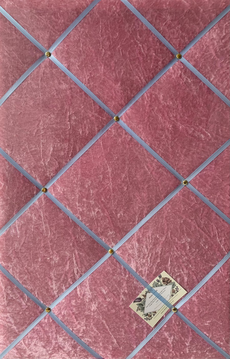 Handmade Bespoke Memo Notice Board With Pale Pink Crushed Velvet Fabric