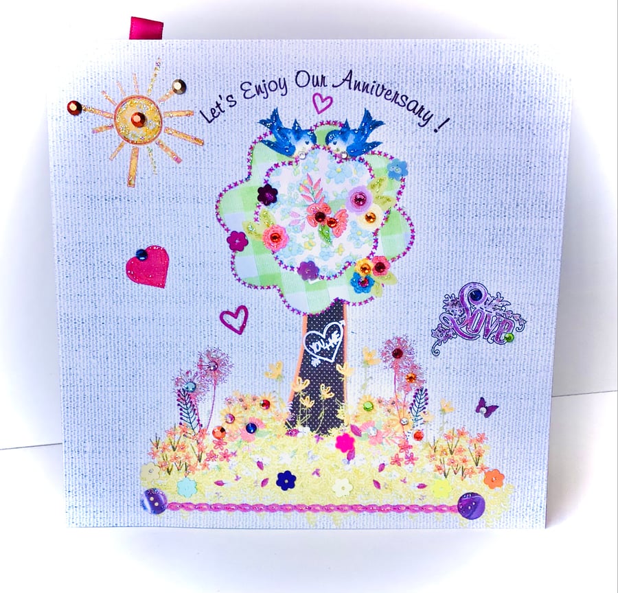 Anniversary Card,Printed Appliqué Design,Handfinished Card, Can Be Personalised 