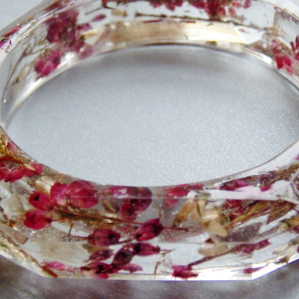 Scottish Purple Heather Bangle, Lucky White Heather Resin Bracelet