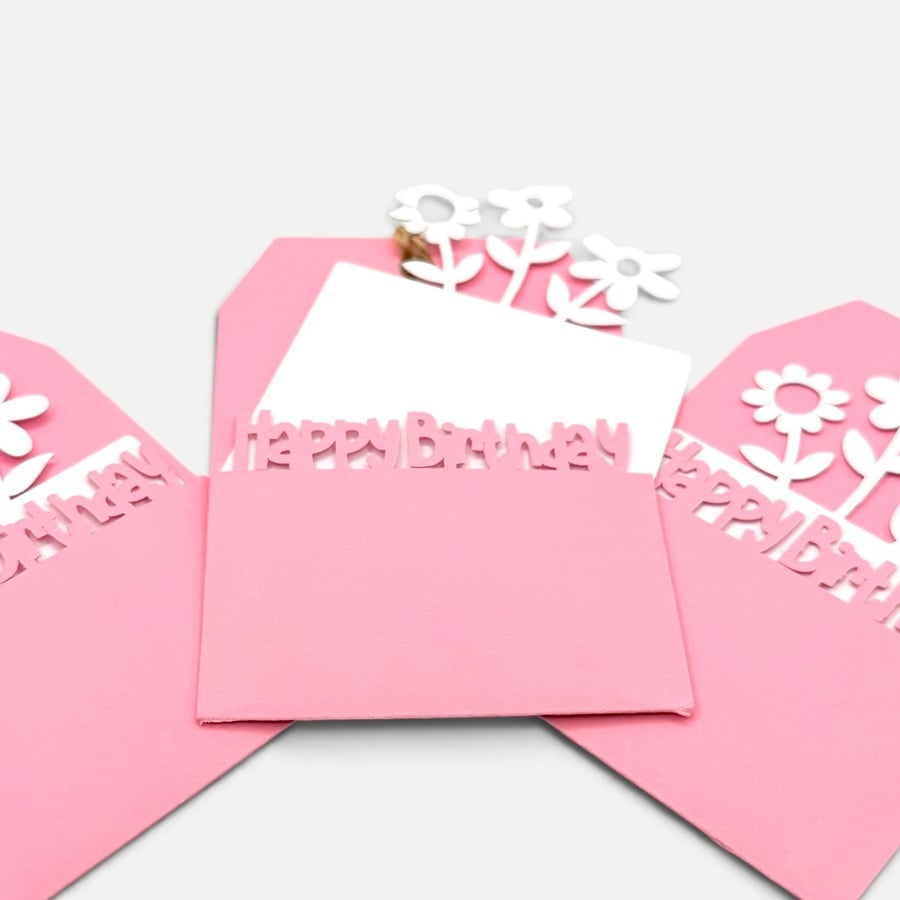 Set of 3 Pink Handmade Birthday Gift Tags with Removable Card Inserts