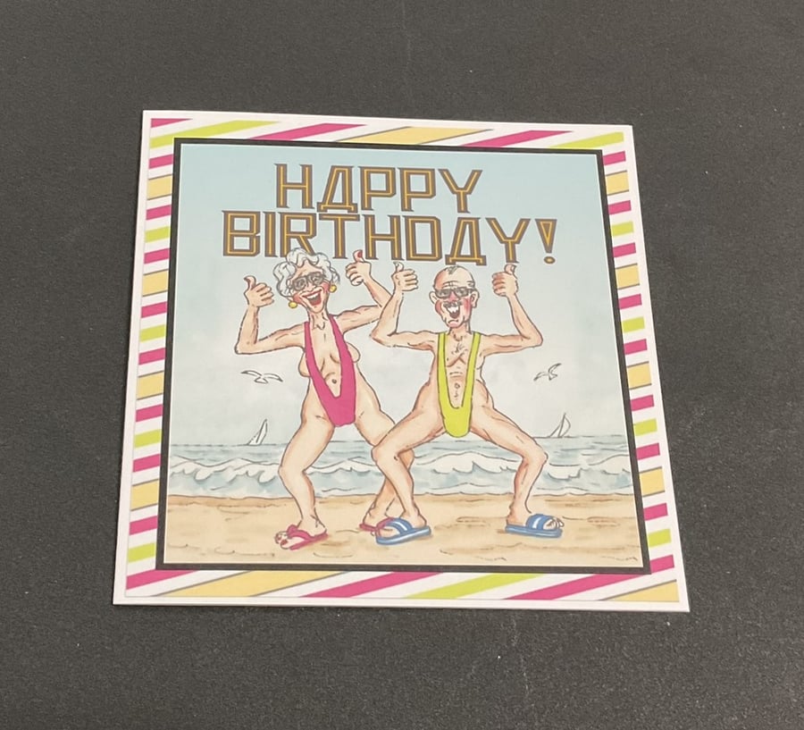 Handmade Funny Wrinklies at the Movies 6 x6 inch Birthday card -  Borat