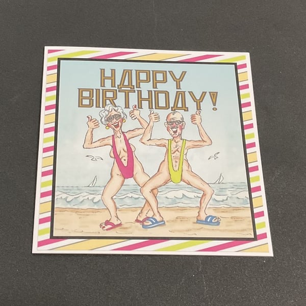 Handmade Funny Wrinklies at the Movies 6 x6 inch Birthday card -  Borat