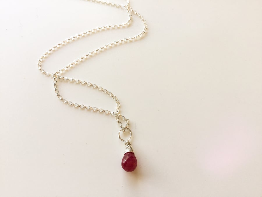 Ruby Sterling Silver Wire Wrapped Pendant 