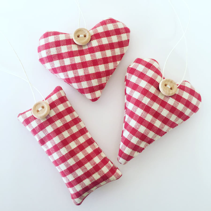 LAVENDER HEARTS TRIO - red, blue or green gingham hearts