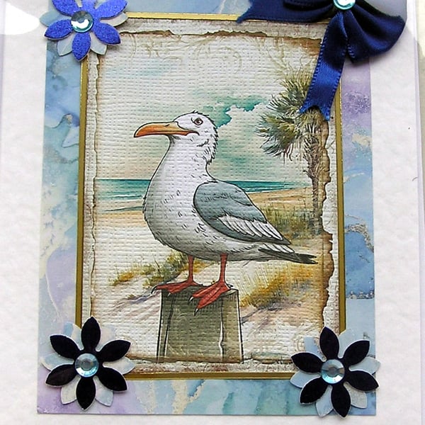 Seagull - Hand Crafted Decoupage Card - Blank for any Occasion (2582)