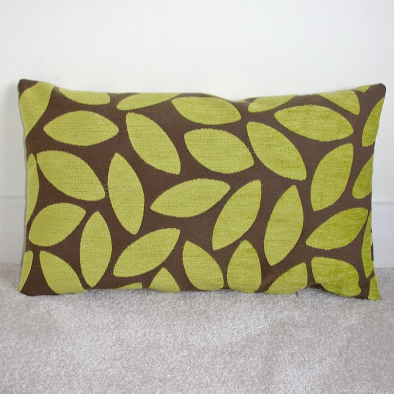 Lime Green and Brown Cushion Cover 20"x12" 40x30cm Chenille 