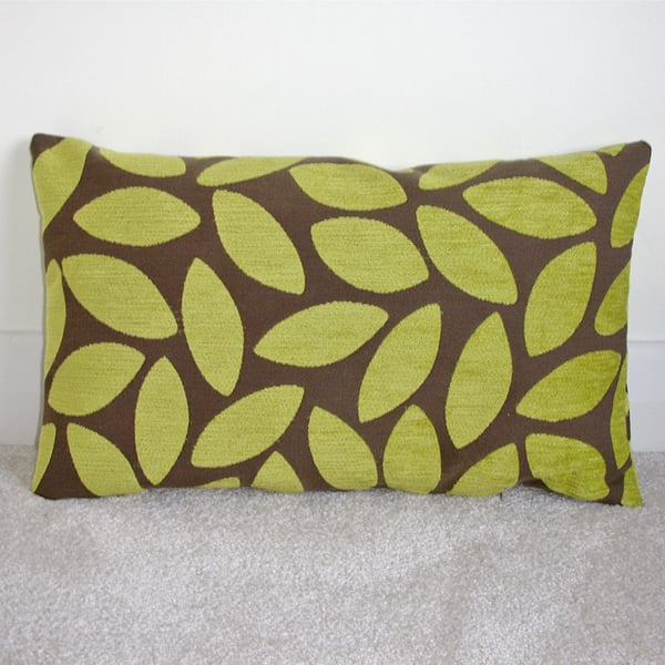 Lime Green and Brown Cushion Cover 20"x12" 40x30cm Chenille 