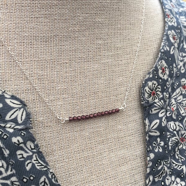 Garnet bar sterling silver necklace