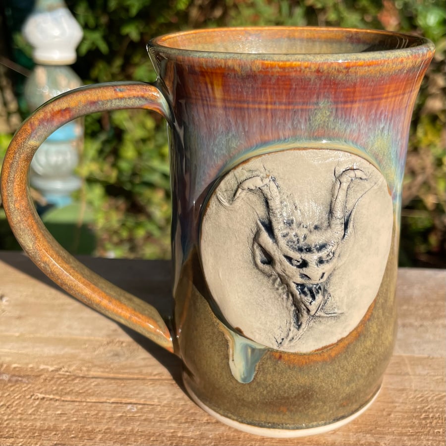 Wheel Thrown Stoneware Krampus Mug