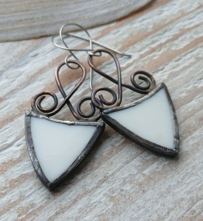 Handmade Stained Glass & Copper Earrings