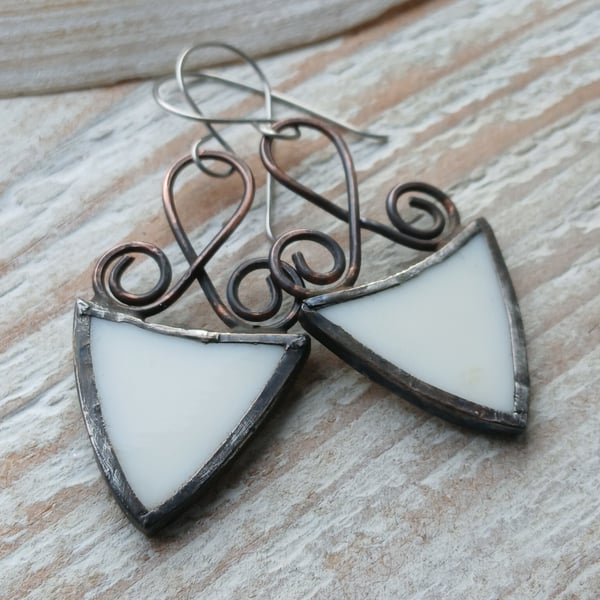 Handmade Stained Glass & Copper Earrings