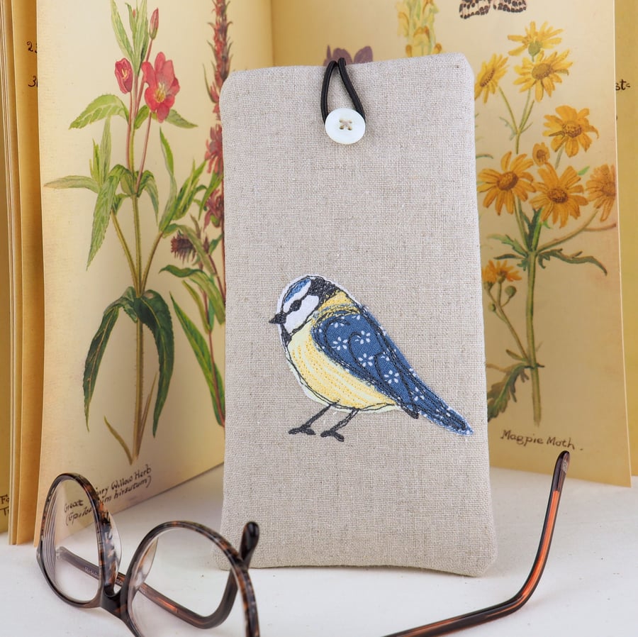 Glasses Spectacles Case Handmade Blue Tit Nature Wildlife 