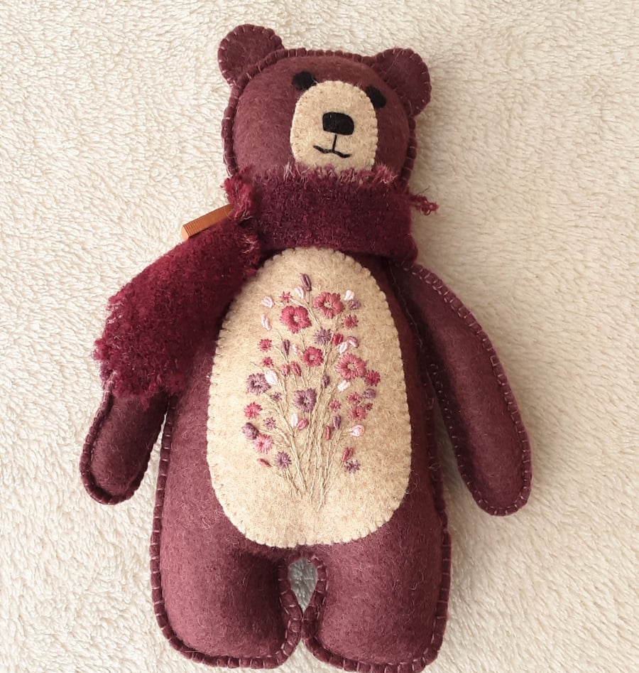 Teddy bear, Scandi style woodland felt teddy bear, handmade keepsake gifts 