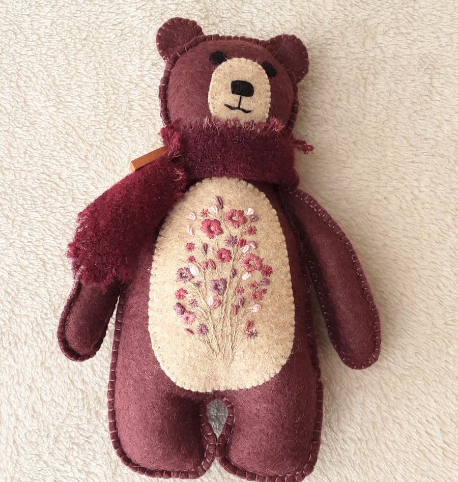 Teddy bear, Scandinavian style woodland teddy keepsake gift, hand sewn felt bear