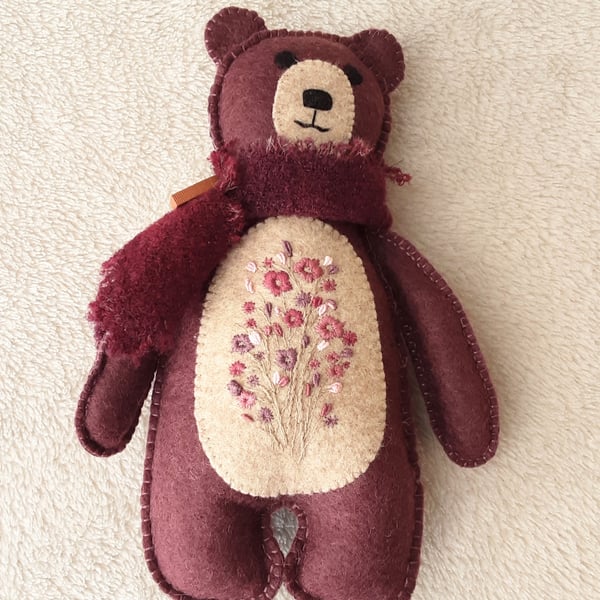 Teddy bear, Scandinavian style woodland teddy keepsake gift, hand sewn felt bear