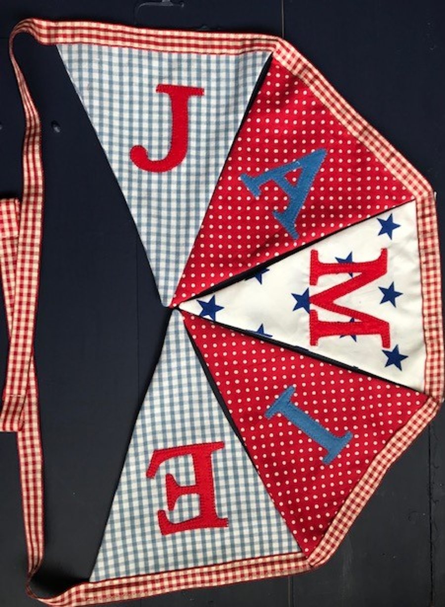 Special order 'Jamie' bunting in shades of red, white and blue