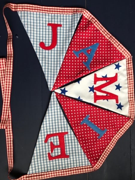 Special order 'Jamie' bunting in shades of red, white and blue