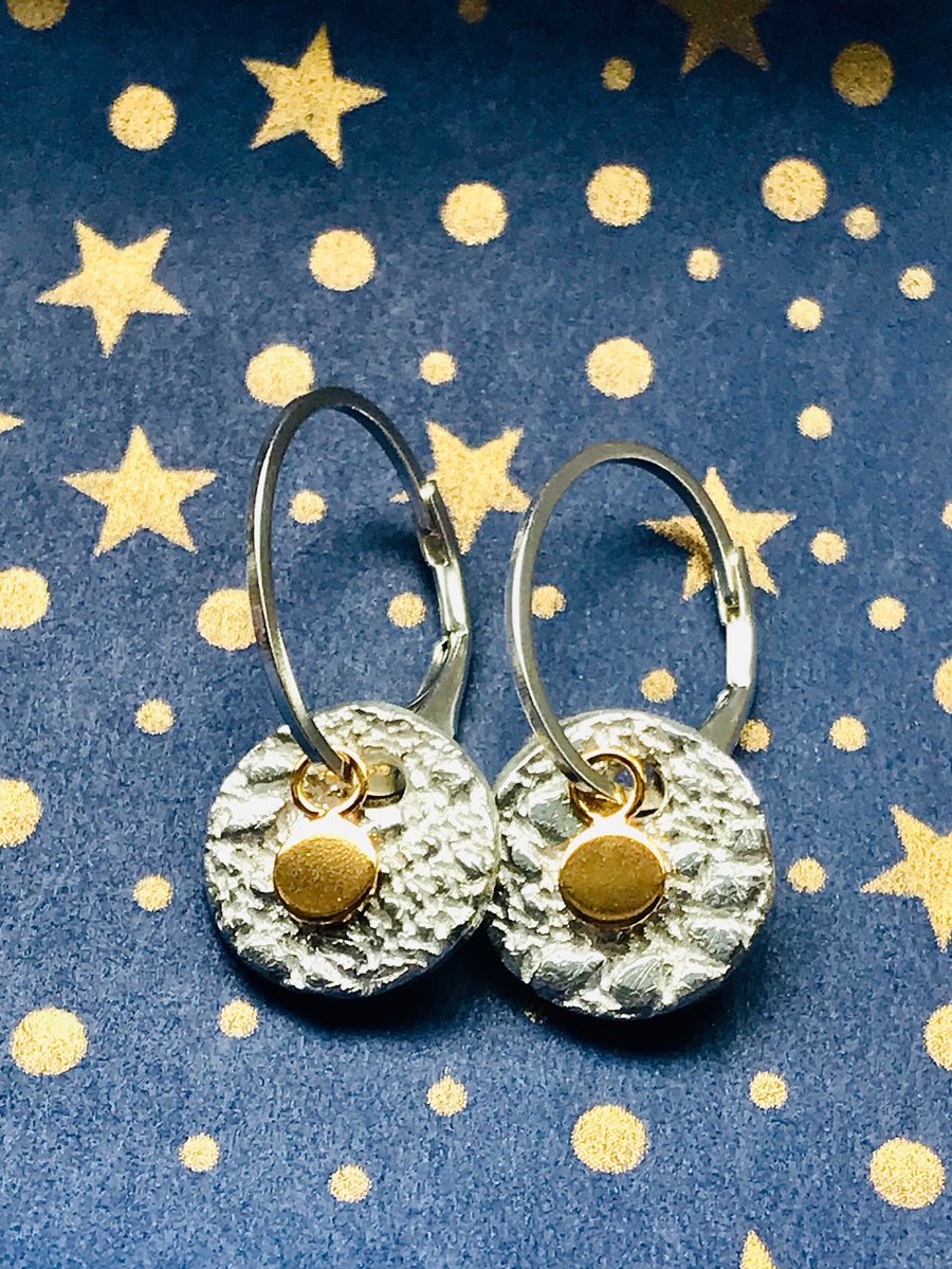Silver disc moon and star earrings