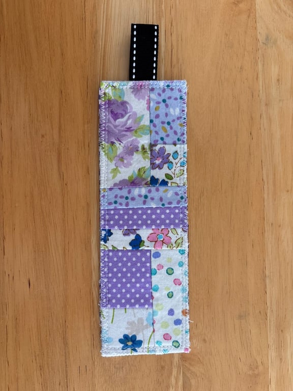 Quilt Patchwork Fabric Purple floral print Bookmark