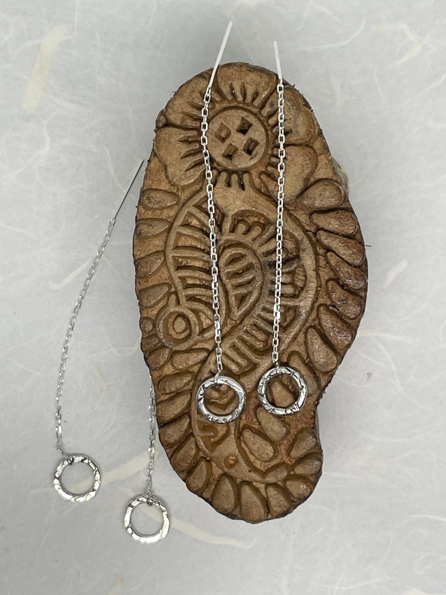 Hammered Silver Circle Threader Earrings